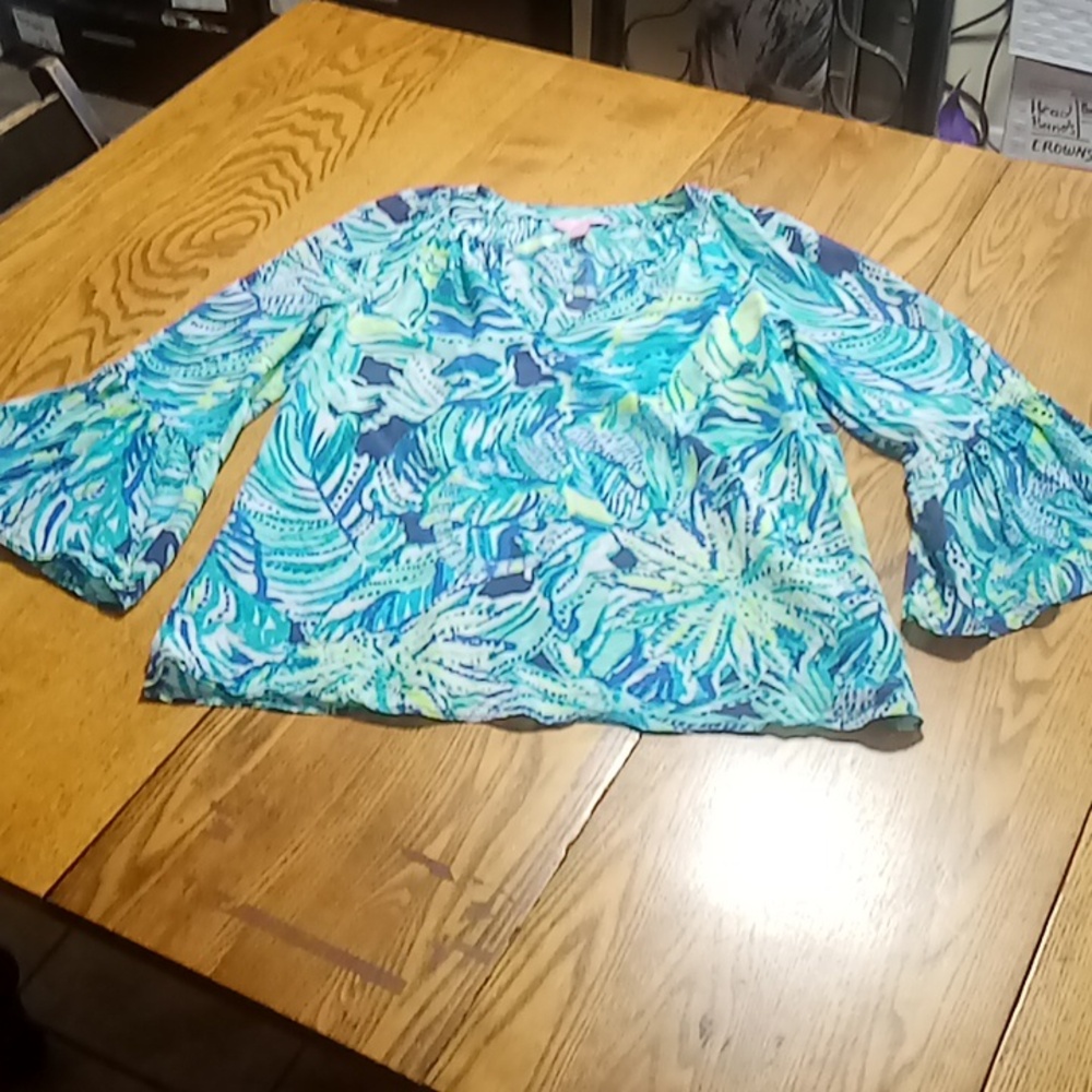 LILLY PULITZER Womens XS SHIRT SILK TUNIC TOP BLOUSE Used Preowned Long Sleeve